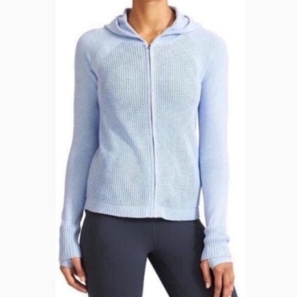 Athleta Outlands Women's XXS Blue Cotton Blend Full Zip Hooded Cardigan - Picture 1 of 11